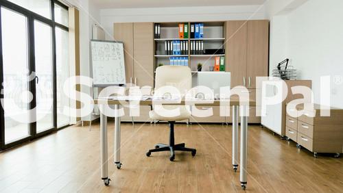 Empty Modern Office With Nobody In. Morning Before The Work